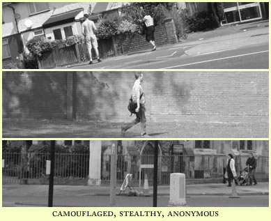 camouflaged, stealthy, anonymous